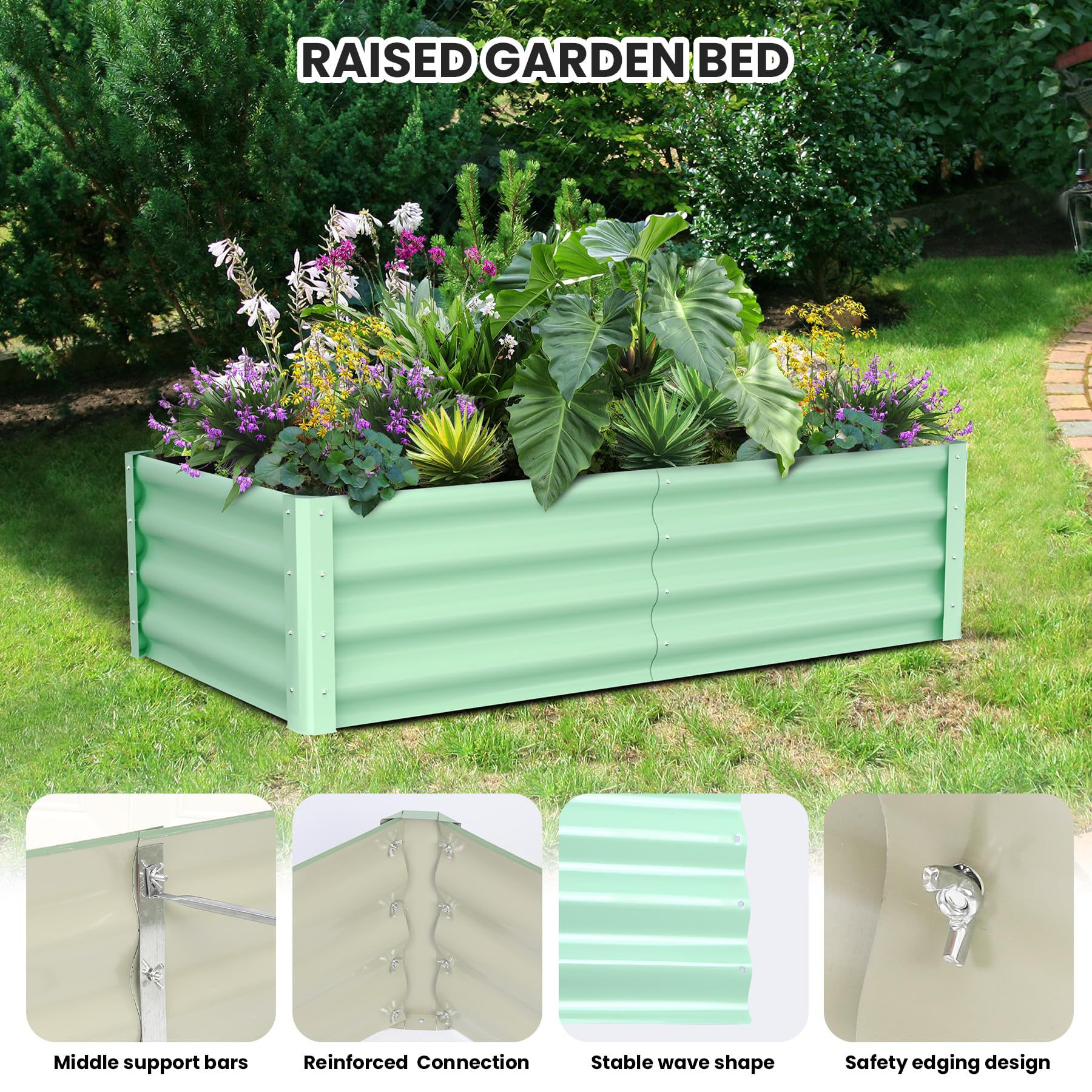 Jardinière surélevée Garvee en métal 8x4x2 pi, en acier thermolaqué antirouille pour l'extérieur