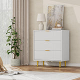 Garvee commode 3 Tiroirs Moderne MDF Bois Poignées Dorées avec Roulettes pour Salon Chambre 60 × 40 × 75 cm - Blanc