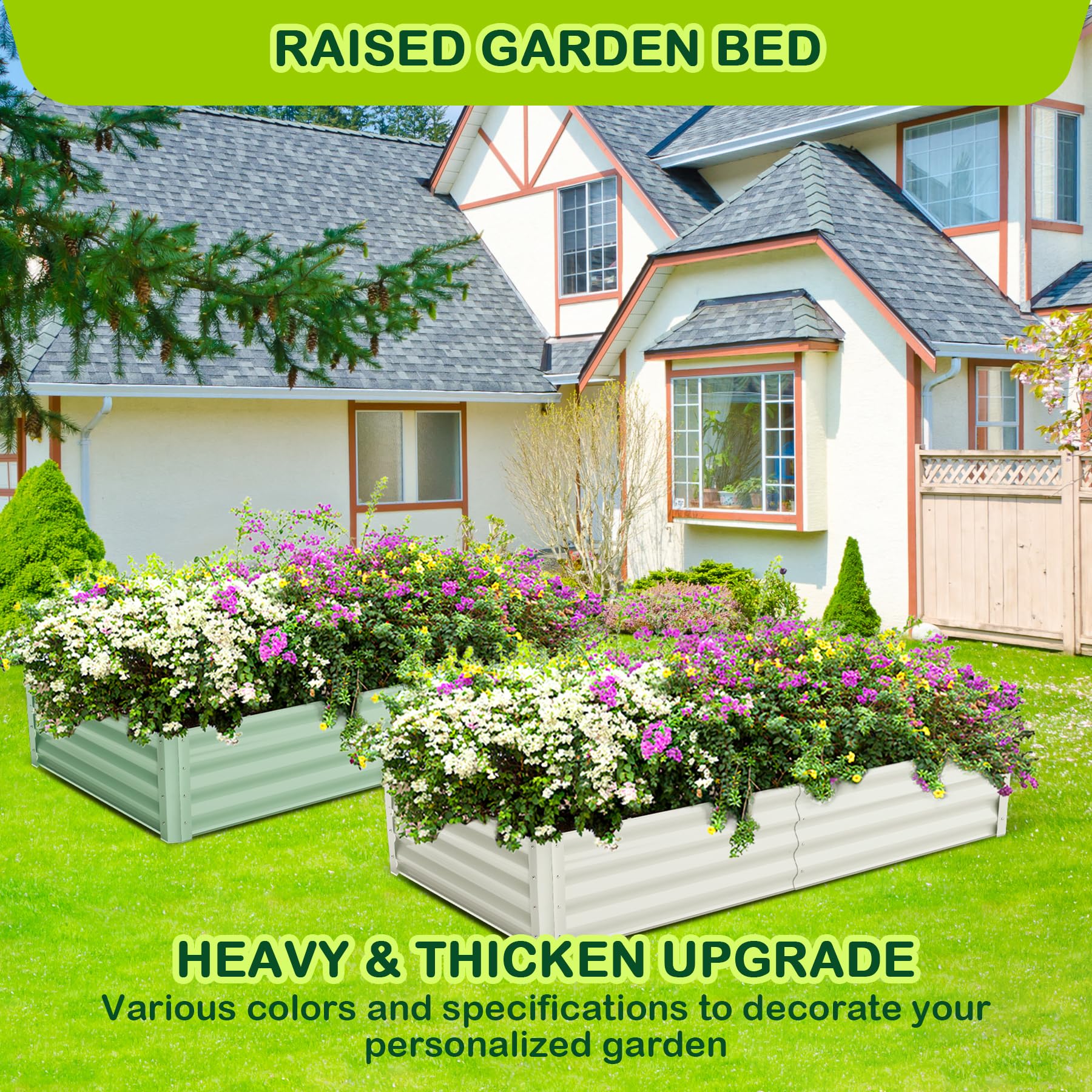 Garvee Lot de 2 bacs de jardin surélevés galvanisés 137 x 61 x 30 cm, en métal avec bords caoutchoutés, pour balcon et jardin, antirouille, fond ouvert
