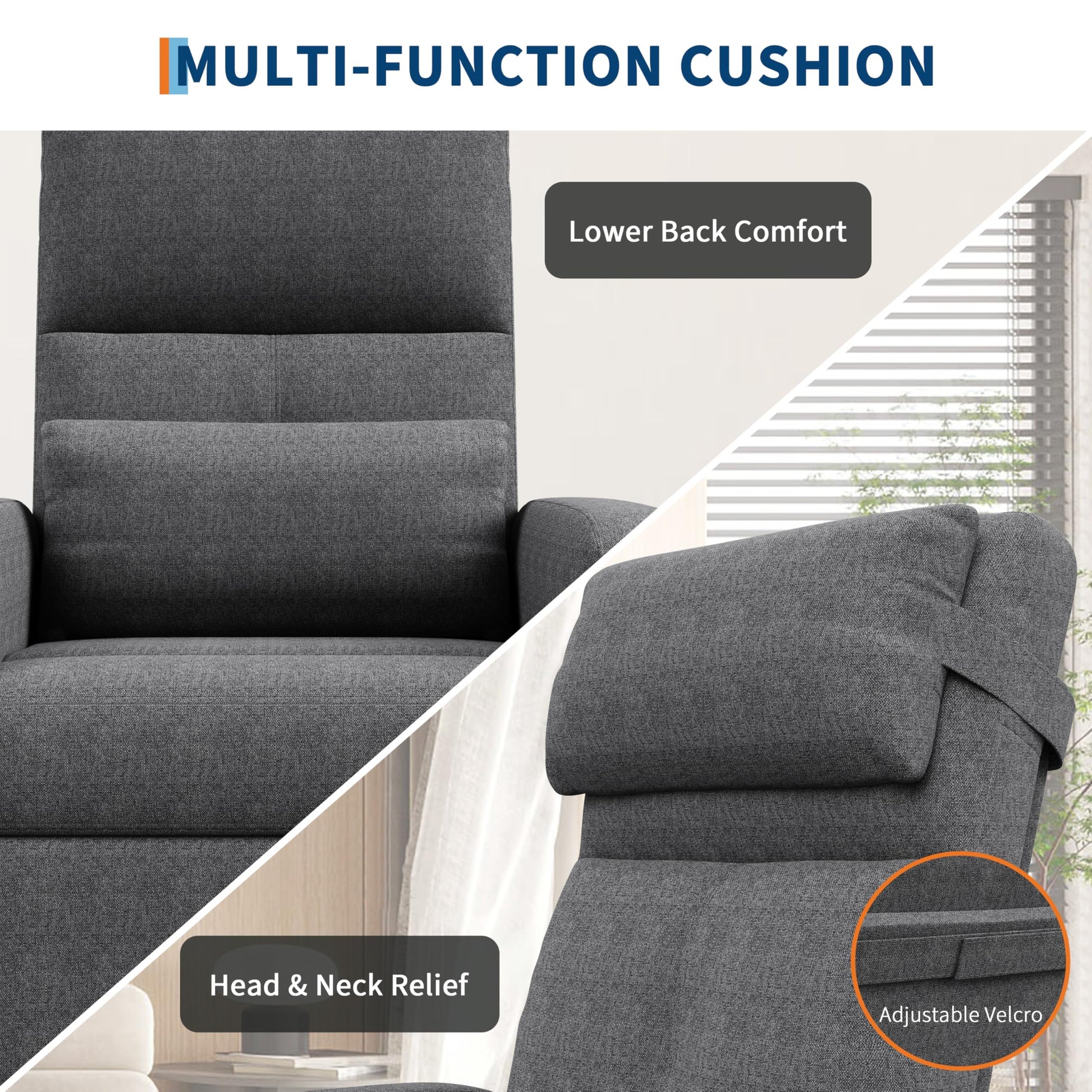 Garvee Fauteuil Inclinable Électrique avec Massage et Chauffage, Repose-pieds, Tissu Épais, pour Salon et Chambre, Inclinaison 105°-165°, Gris