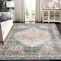 Tapis persan Garvee 160 x 230 cm Vert 100 % polyester, envers en TPR, hauteur de velours moyenne, lavable, antidérapant, pour salon ou chambre