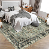 Tapis Garvee Vintage Lavable 120x170cm Vert Antique pour Salon, Chambre, Salle à Manger, Tapis Rétro Doux Antidérapant à Poils Courts