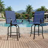 Garvee Salon de bar extérieur 3 pièces avec 2 tabourets pivotants et table, structure métal noire, assises bleues, idéal balcon, terrasse et jardin - Bleu