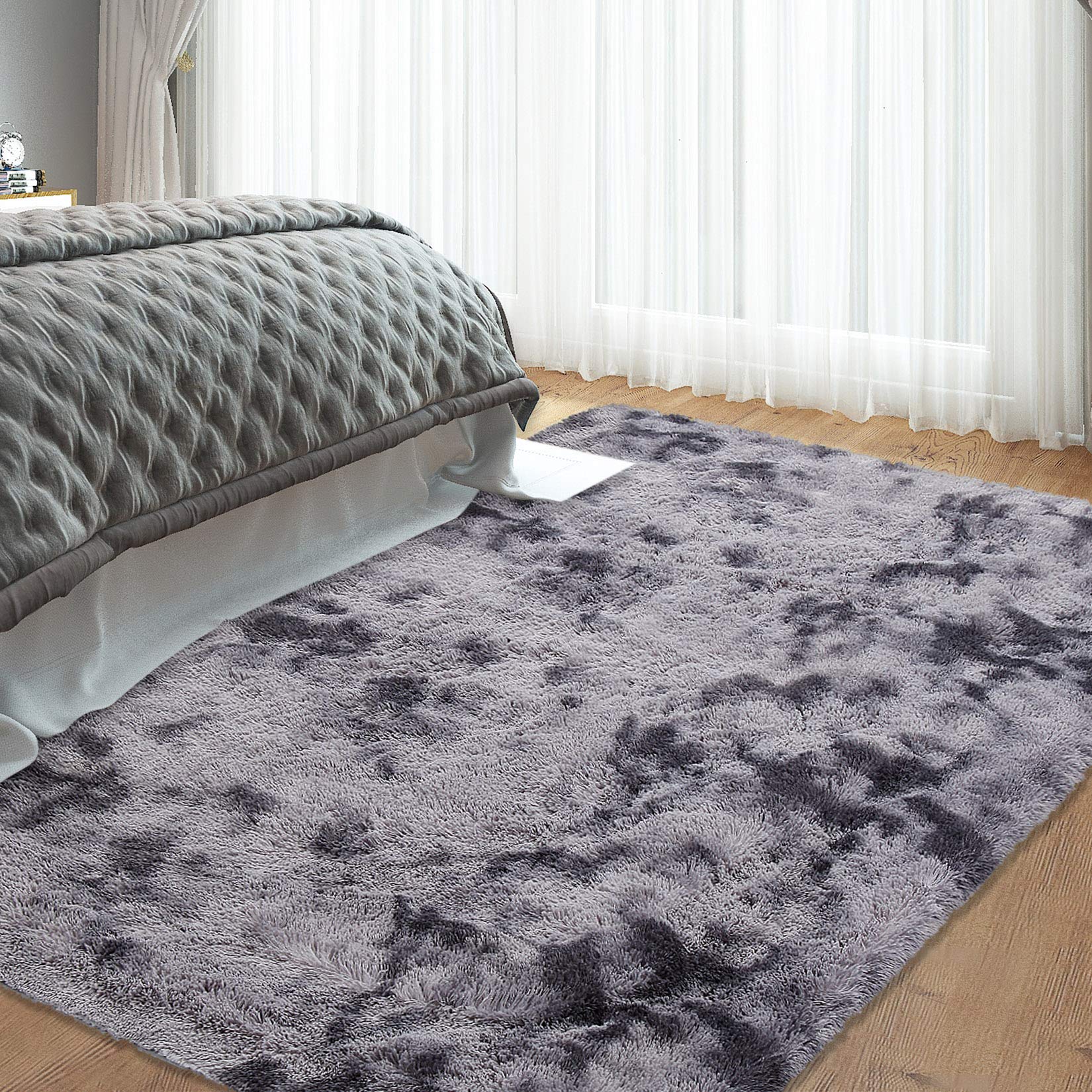 Tapis Garvee extra large 2,44 m x 3,05 m à poils longs et moelleux, idéal pour la chambre, le salon ou la chambre d'enfant, gris foncé