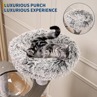 Arbre à chat Garvee 170 cm avec bac à litière et hamac, conception multi-niveaux, panneaux en bois haute densité, mobilier de salon moderne, coussins lavables, blanc