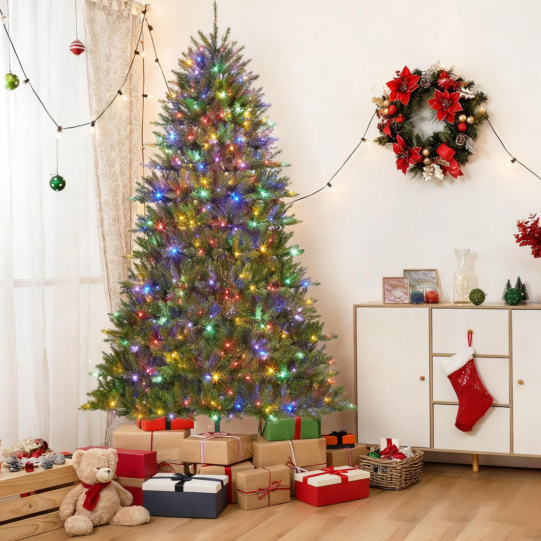 Sapin de Noël artificiel Garvee de 270 cm avec 1100 LED, matériau PE/PVC de luxe pour grandes salles et marchés de Noël