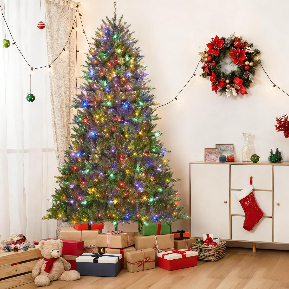 Garvee sapin de Noël artificiel de 270 cm avec 1100 LED, matériau PE/PVC de luxe pour grandes salles et marchés de Noël