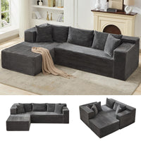 Canapé d'angle modulable Garvee 106' avec méridienne en L, revêtement en velours côtelé, ergonomique et respirant, pour salon, 106 pouces, beige