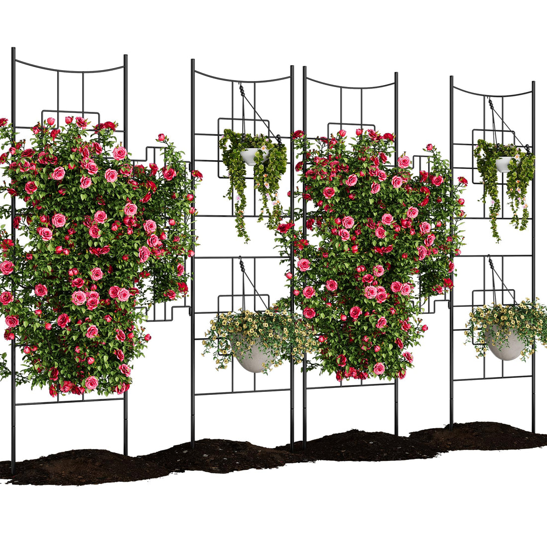 Treillis de jardin en métal Garvee 130 x 168 cm, noir, antirouille, style baroque, 2 pièces, support pour rosiers et légumes au jardin