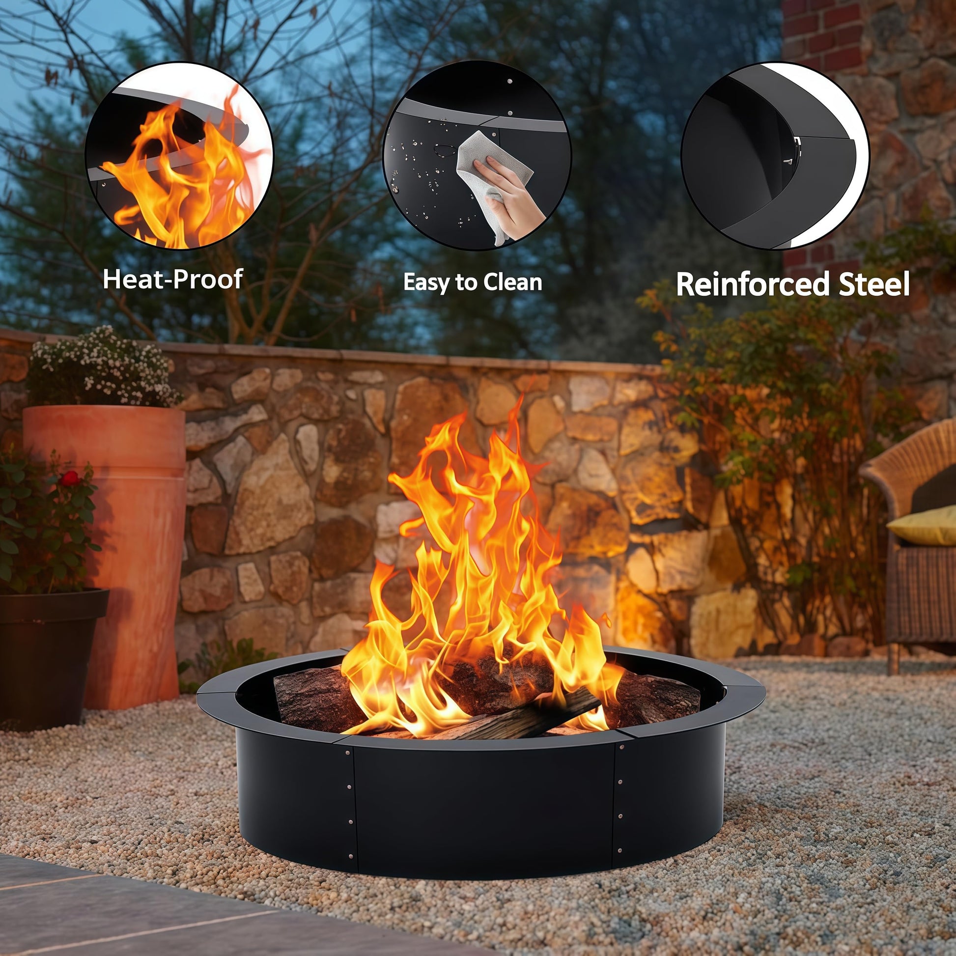 Foyer extérieur Garvee 48 pouces en acier inoxydable sans fumée - Foyer de jardin et de camping avec trous de ventilation - Résistant aux intempéries et facile à assembler