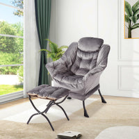 Fauteuil relax Garvee avec repose-pieds, ergonomique et robuste, revêtement en imitation fourrure de lapin, pour salon et bureau, pliable, grand format, gris