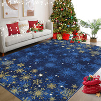 Tapis de salon Garvee bleu motif flocons de neige, 160 x 230 cm, lavable et doux, idéal pour la chambre, la cuisine, la salle à manger ou le bureau. Décoration de Noël.