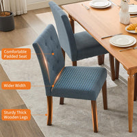 Chaises de salle à manger Garvee Parsons, lot de 2, rembourrées, ergonomiques, en lin, en bois d'hévéa, bleues, pour la cuisine et le salon
