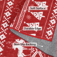 Tapis festif Garvee, motif bohème de Noël avec rennes, flocons de neige et sapin de Noël, pour salon, chambre, cuisine, salle de bain, rouge, ultra-fin, à poils courts