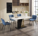 Garvee Lot de 2 chaises de salle à manger en similicuir, motif losange bleu, assise ergonomique, pieds réglables, 74 × 41 × 52 cm - Bleu