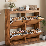 Garvee Meuble à Chaussures en Rotin avec 4 Tiroirs Abattants, Organisateur en Bois, Grande Capacité, Design Silencieux, Antibasculement, pour Entrée et Couloir - Marron