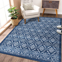 Tapis de couloir antidérapant Garvee style vintage, motif floral et géométrique marocain, bleu, 160 x 230 cm