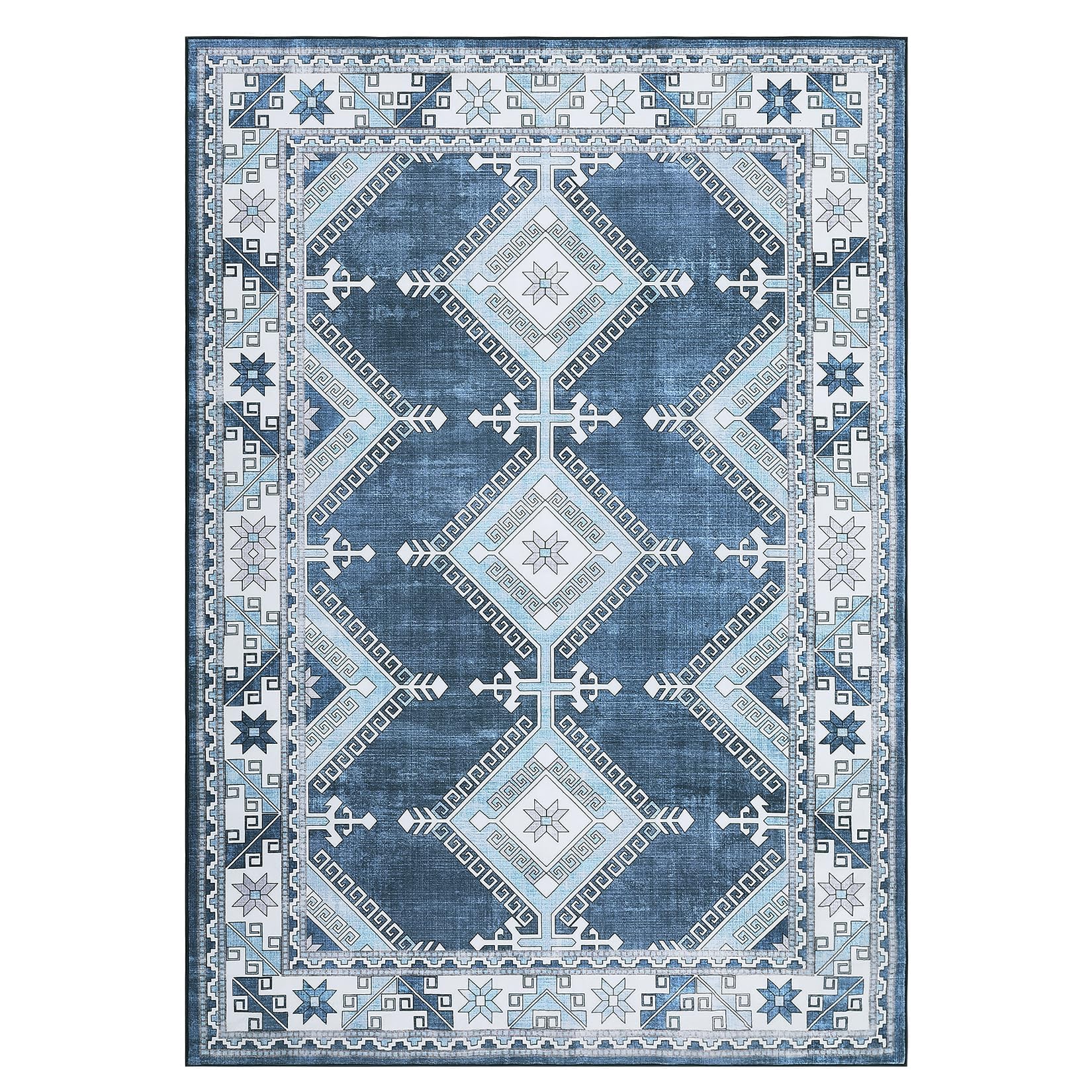 Tapis de couloir moderne Garvee, lavable en machine, motif géométrique marocain, pour salon, chambre, salle à manger ou bureau, gris-bleu