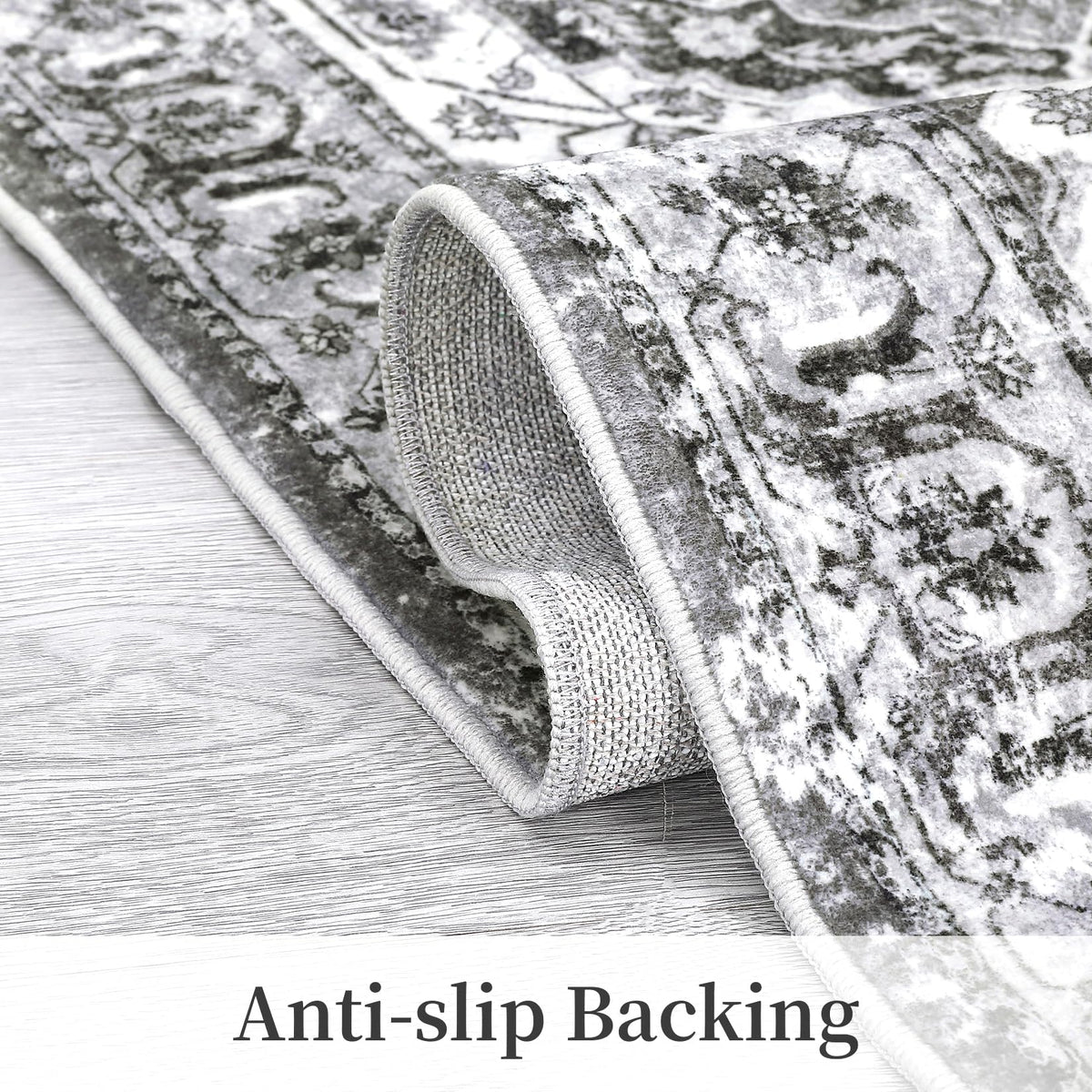 Garvee Tapis persan extra large 200 × 290 cm, gris, lavable et pliable, envers antidérapant, résistant à l’eau et aux taches, idéal salon et chambre