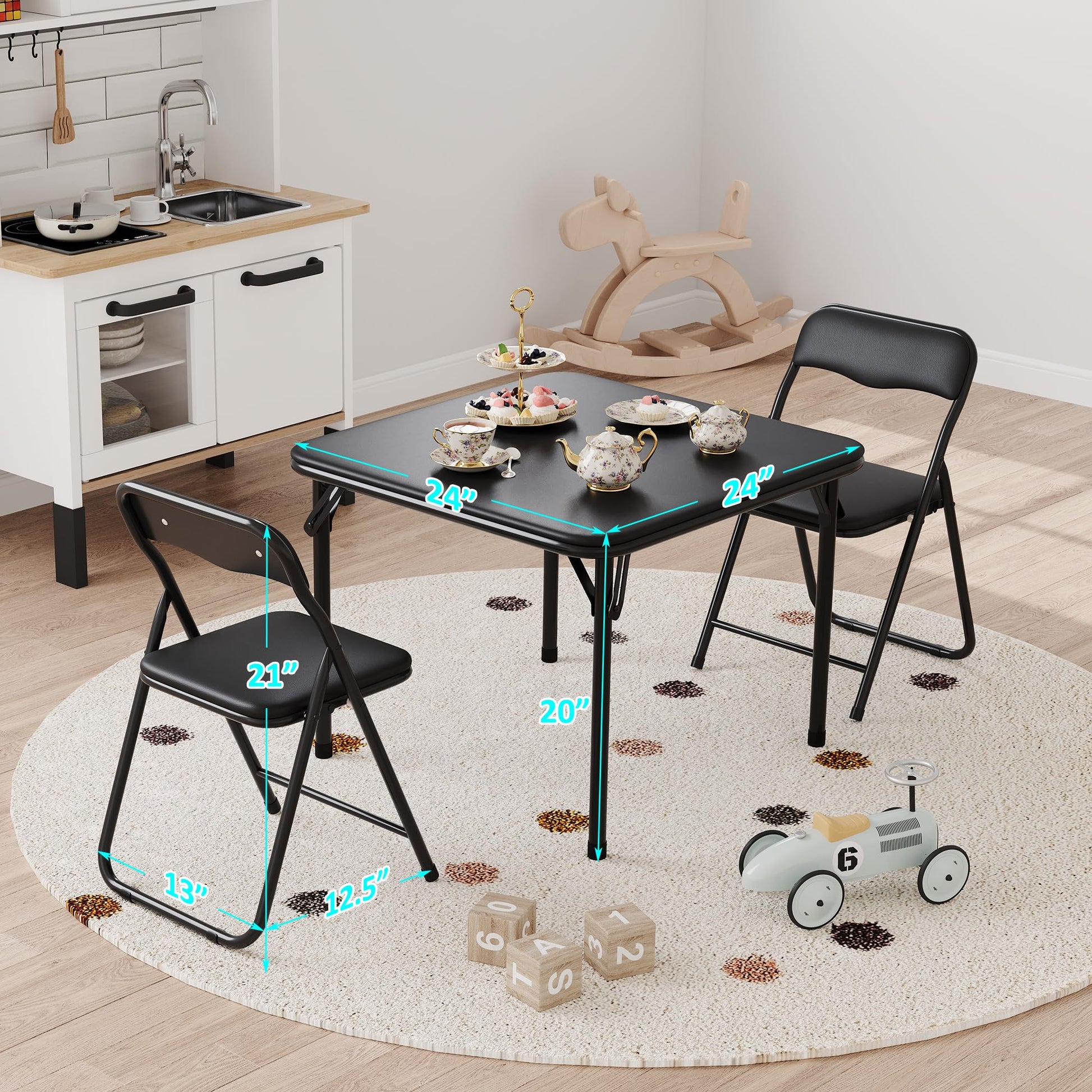 Ensemble table et chaises pliantes Garvee pour enfants, avec rembourrage en PU souple, structure en acier robuste, design ergonomique, portable, pour manger et jouer