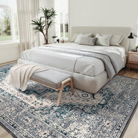 Tapis traditionnel vintage Garvee, motif oriental, antidérapant, antitache, lavable, 160 x 230 cm, bleu et gris, pour salon et salle à manger