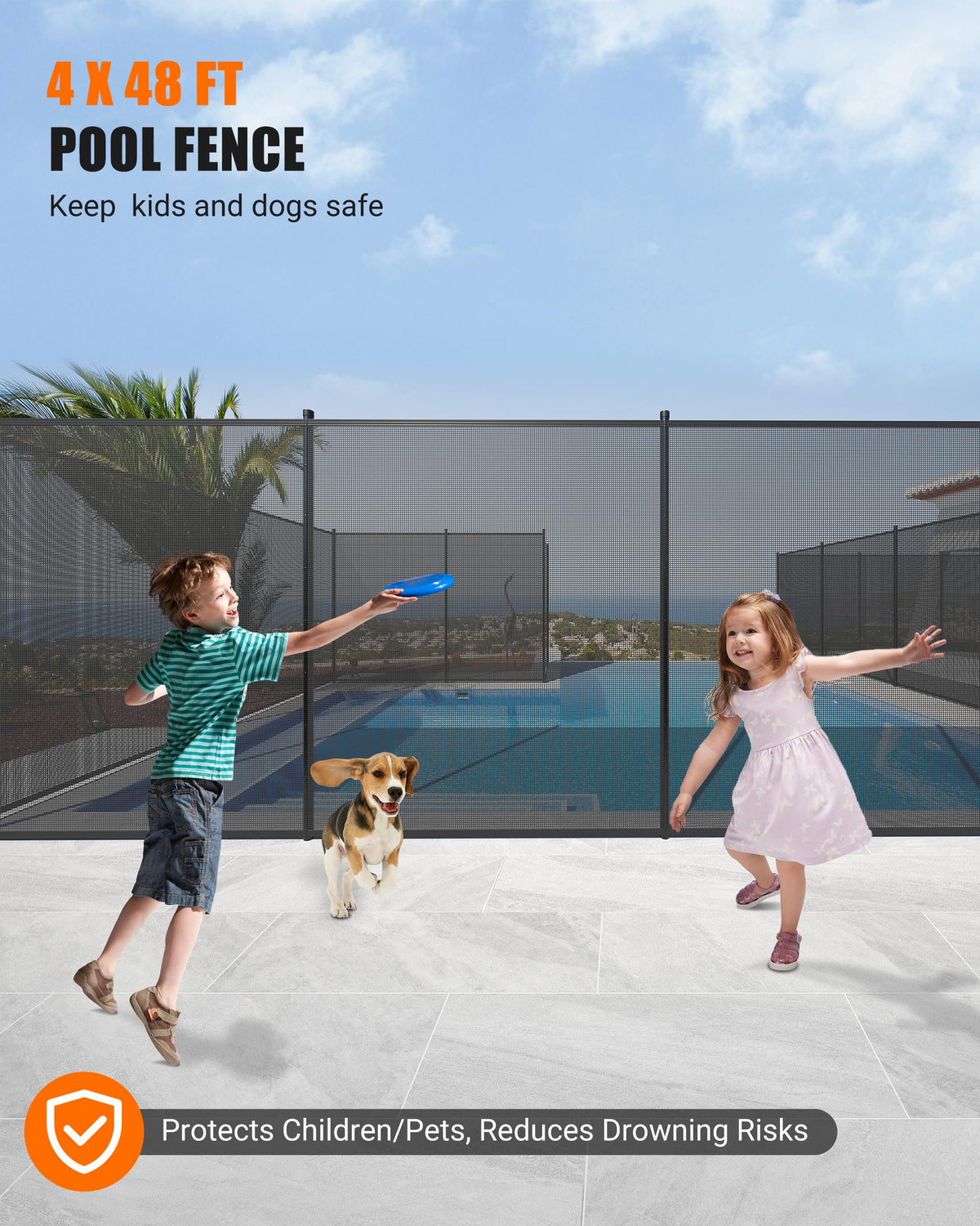 Grillage de sécurité pour piscine Garvee 1,20 m x 14,60 m avec pieds en acier inoxydable, résistant aux intempéries, réglable pour jardin et piscine, noir