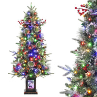Sapin de Noël artificiel Garvee 125 cm avec éclairage LED et socle renne - Décoration de Noël festive