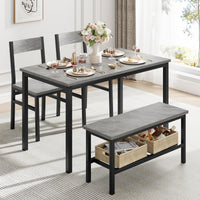 Ensemble de salle à manger Garvee pour 4 personnes avec banc, rangement, structure robuste en MDF et acier, gain de place, polyvalent, gris, idéal pour les petits appartements