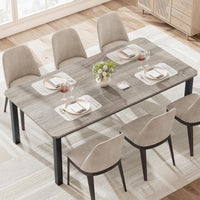 Table de salle à manger Garvee de 200 cm de long pour 6 à 8 personnes, style industriel, design biseauté, MDF et métal, largeur 10 cm, marron