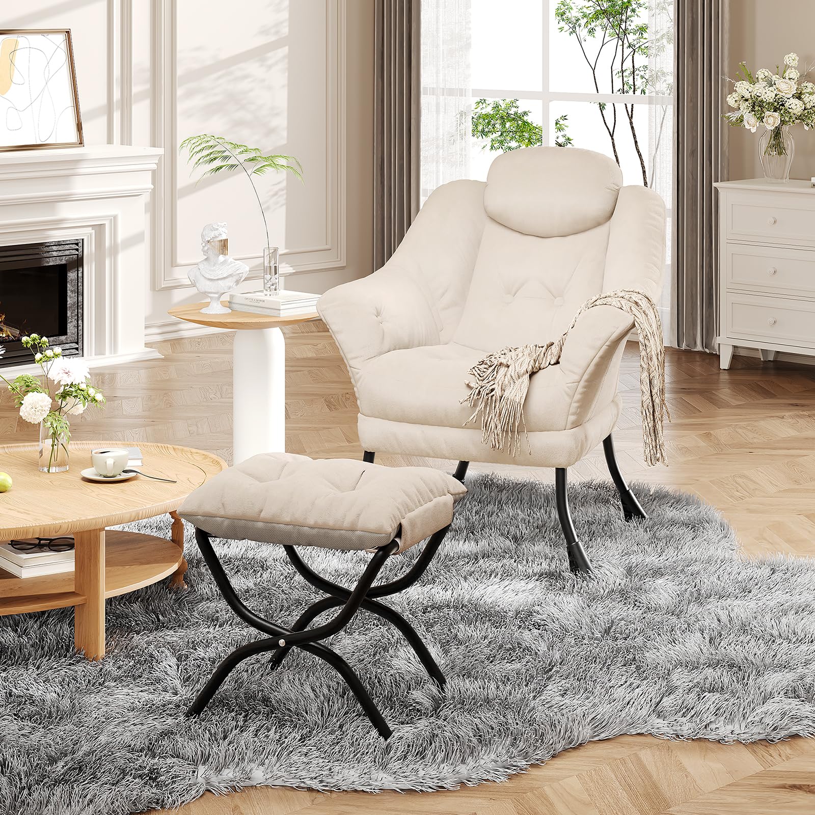 Fauteuil de lecture ergonomique Garvee, confortable et pliable, avec repose-pieds, en velours, idéal pour le salon et la chambre. Gain de place.