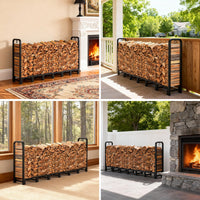 Support à bûches Garvee 244 x 30,5 x 105 cm, en métal, réglable, capacité de charge de 300 kg, revêtement en poudre, pour une utilisation intérieure et extérieure, noir.