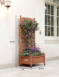 Garvee Jardinière en bois avec treillis et roues pour terrasse et jardin, 75 x 33 x 150 cm, marron.
