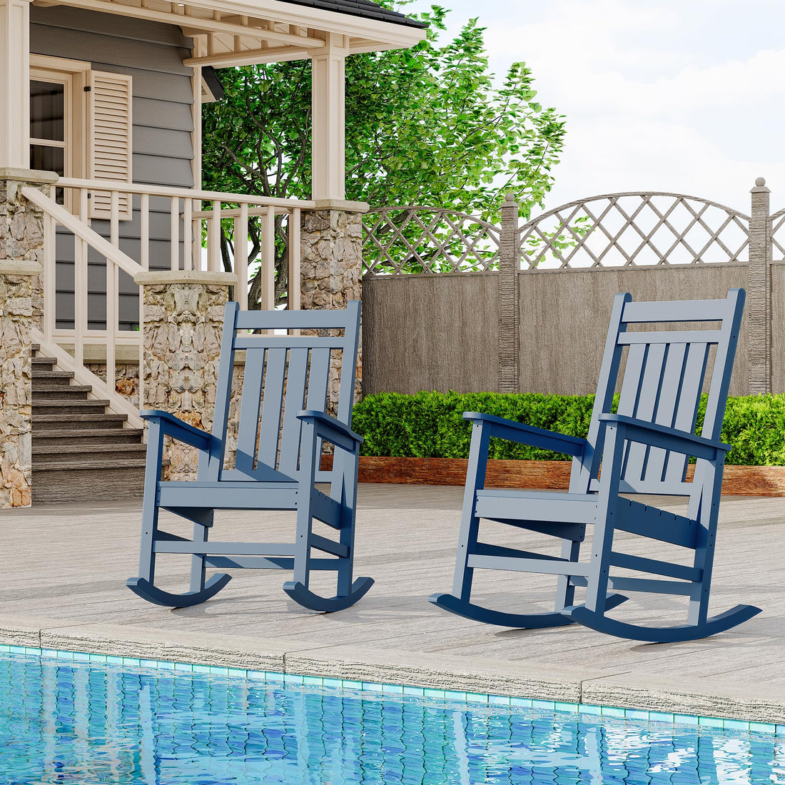 Garvee Fauteuil à bascule d’extérieur en HDPE bleu marine, assise large avec accoudoirs spacieux, résistant aux intempéries, pour jardin et porche