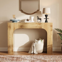 Console Garvee style ferme, 119 cm, en chêne rustique et fin, idéale pour le salon ou le couloir. Robuste et polyvalente.