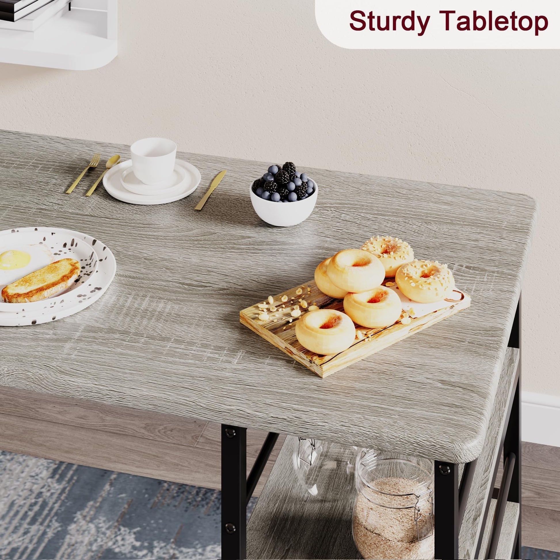 Garvee Ensemble table de bar avec 2 chaises rembourrées et 3 étagères de rangement, pour petits espaces et appartement, gris