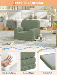 Canapé-lit pliant 2 en 1 Garvee pour enfants, en mousse et sherpa doux, motif vagues vertes, idéal pour la salle de jeux, léger et doté d'une base antidérapante.