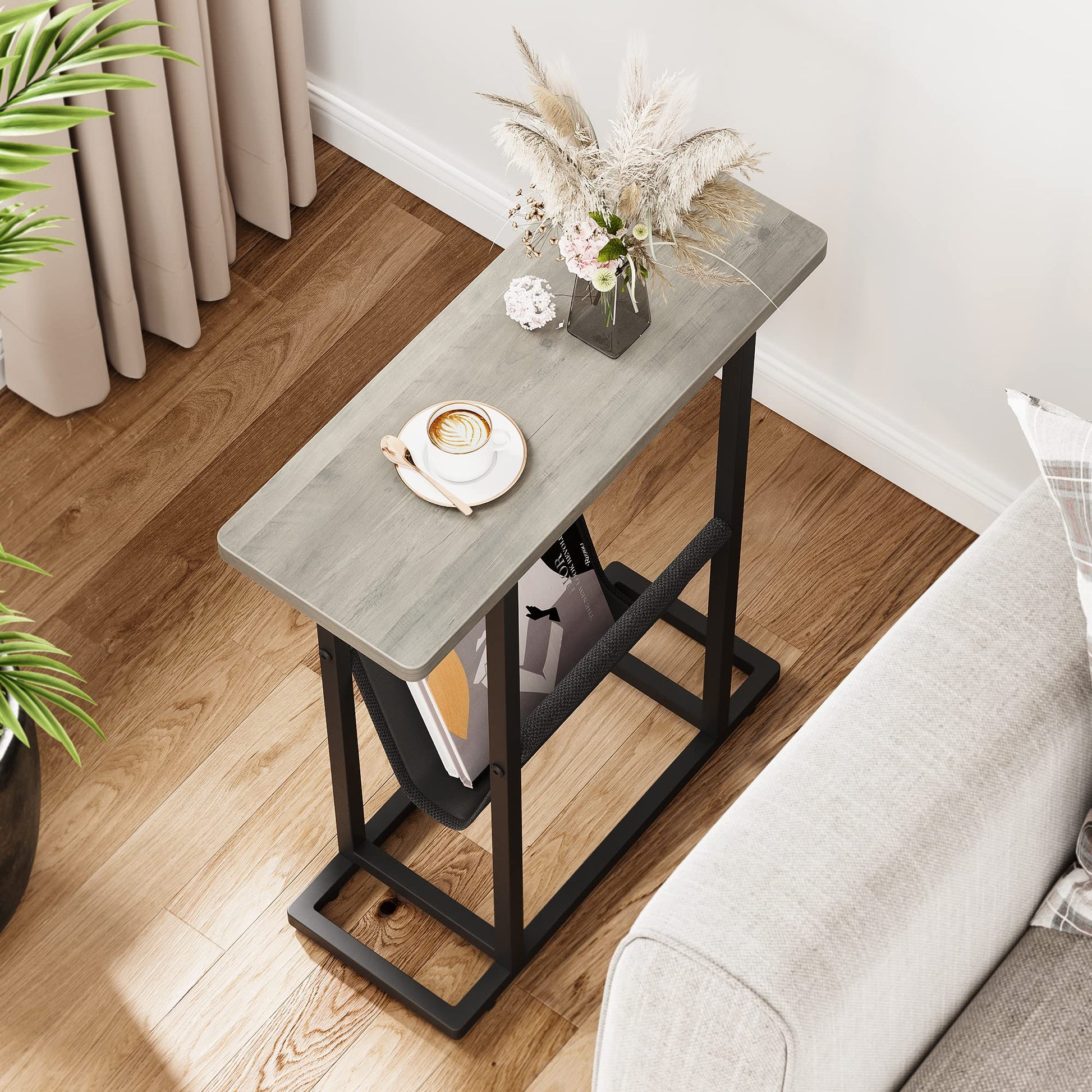 Table d'appoint étroite Garvee pour petits espaces avec rangement, salon, bureau, 45 cm L x 18 cm l x 55 cm H, grise