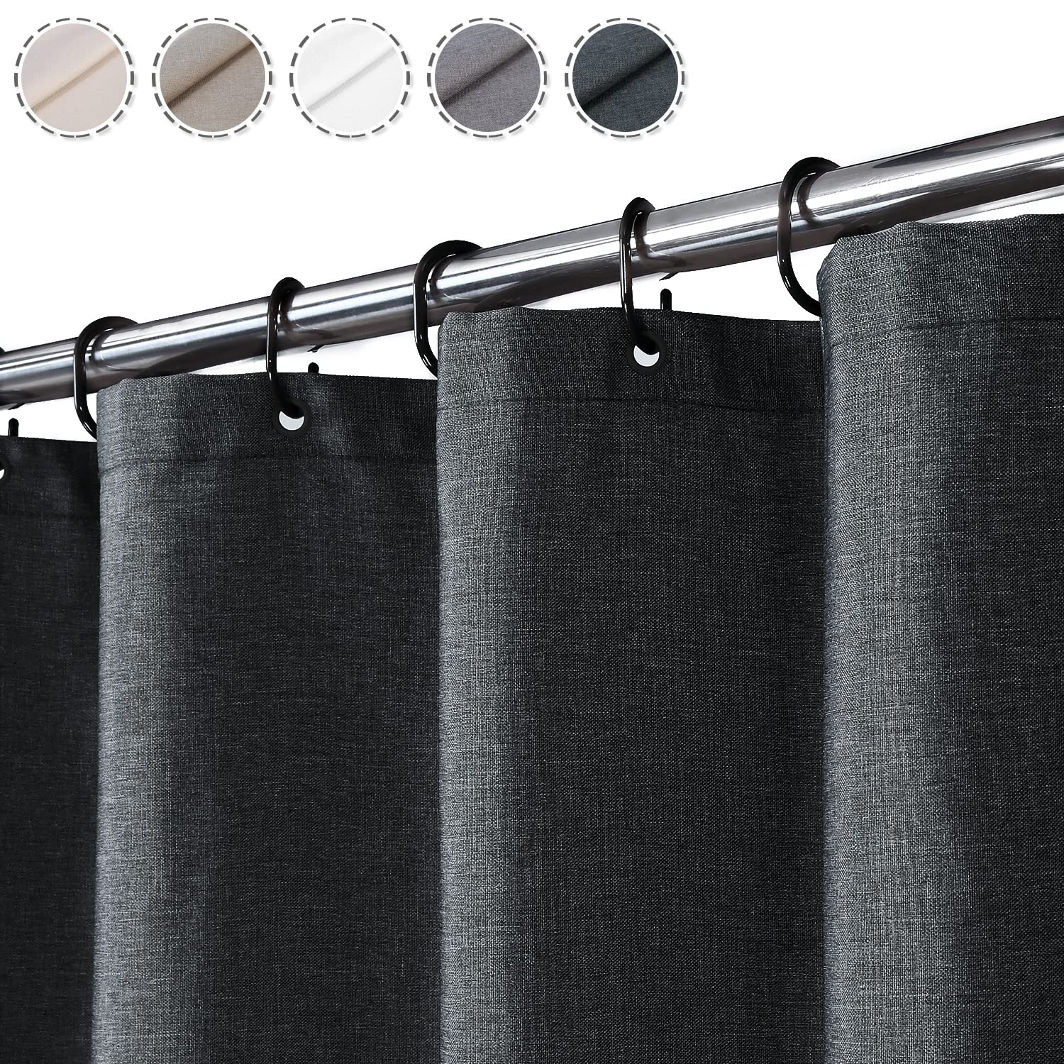 Rideau de douche Garvee, aspect lin, 240 g/m², déperlant, 100 % polyester, gris foncé, 120 x 200 cm, salle de bain de luxe pour hôtel