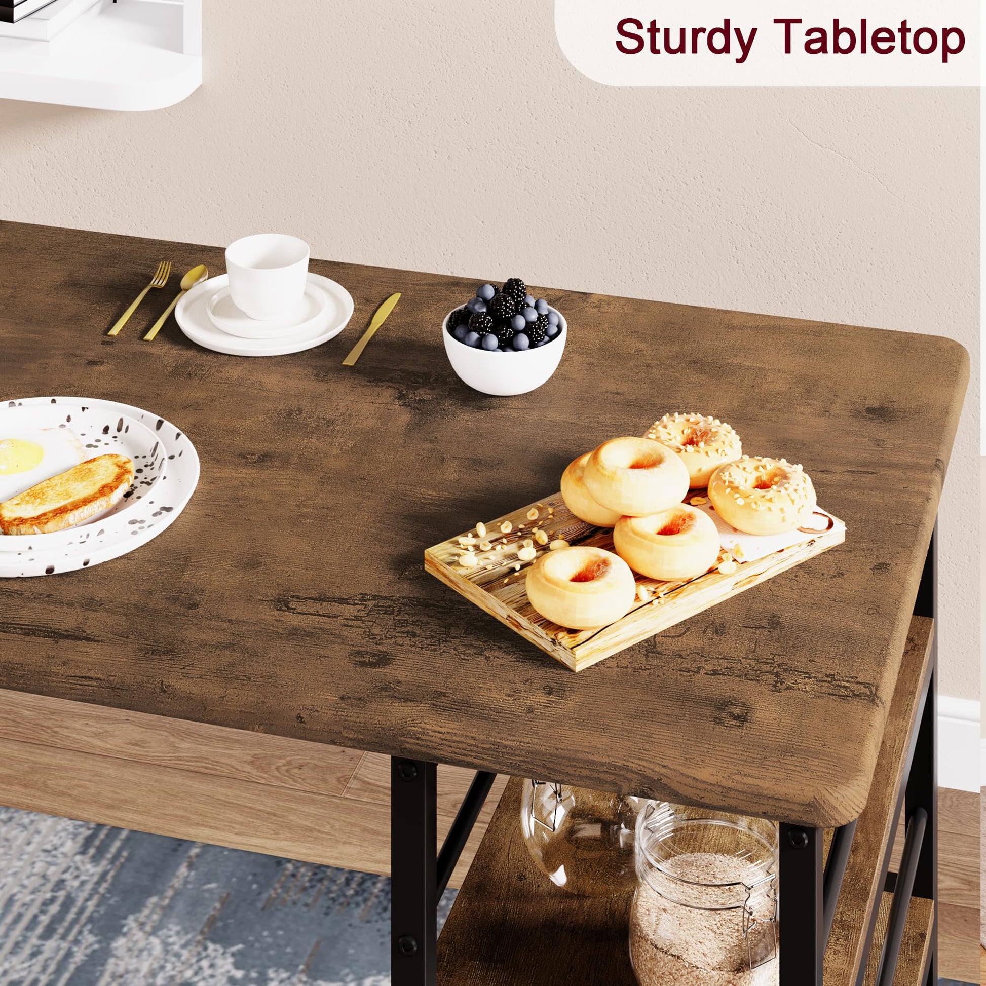 Garvee Table de bar avec 2 tabourets rembourrés, ensemble 3 pièces. Pour cuisine, petits espaces, style vintage.