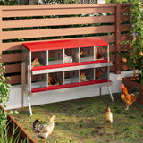 Garvee Nid à Poules en Acier Galvanisé 10 Trous avec Plateau Roulant Rouge pour Poulailler Extérieur, Antirouille, Ventilé, Facile à Nettoyer - rouge
