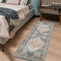 Tapis de couloir vintage Garvee, lavable, antidérapant, motif médaillon floral, vert, 60 x 230 cm, Allemagne