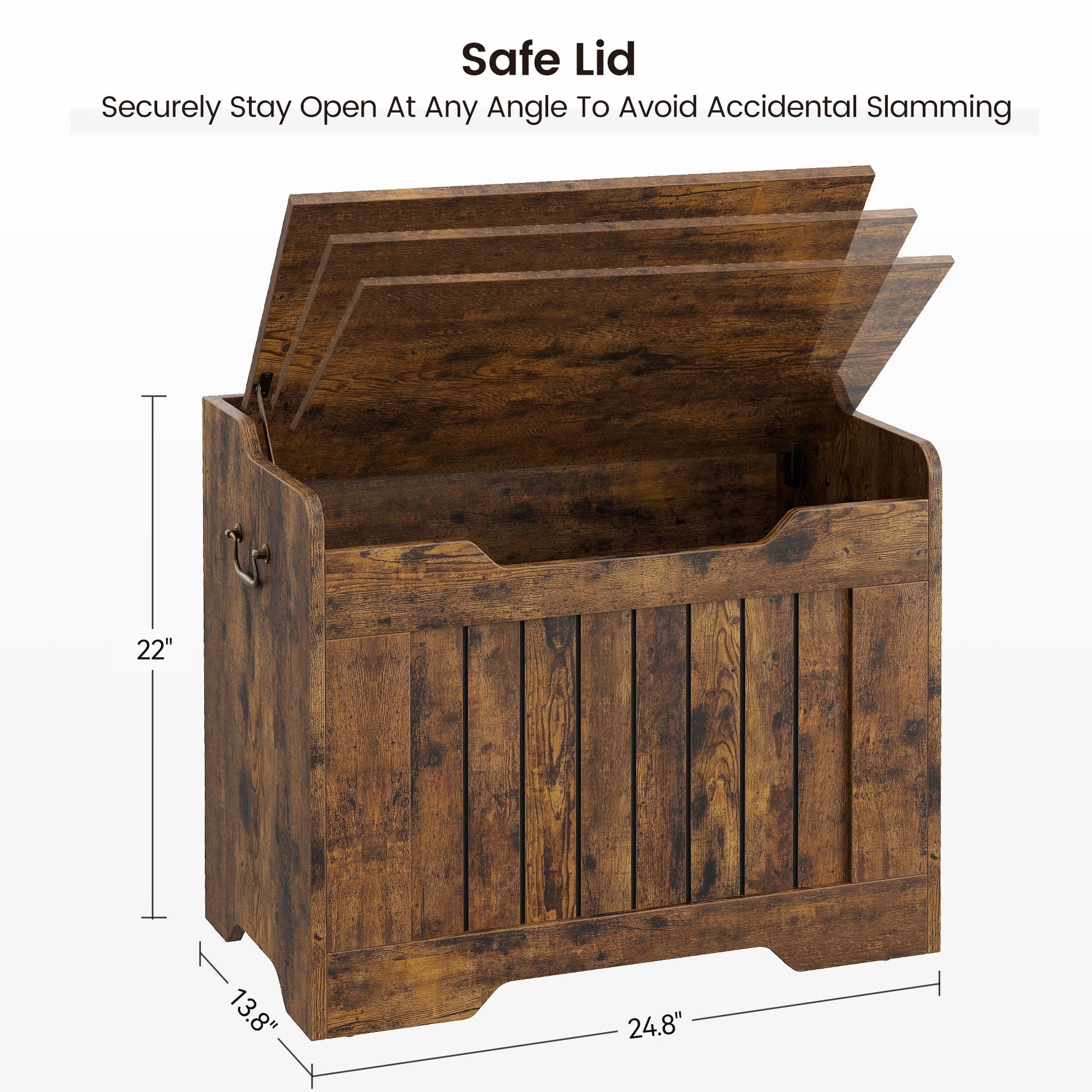 GARVEE Coffre de rangement en bois 63 cm, banc avec charnière de sécurité, supporte 159 kg, MDF durable, pour entrée, salon, chambre, style vintage