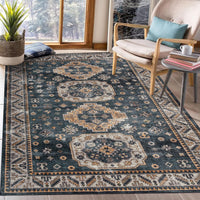 Tapis de salon vintage Garvee, doux, lavable, oriental, traditionnel, bleu marine, 120 x 170 cm