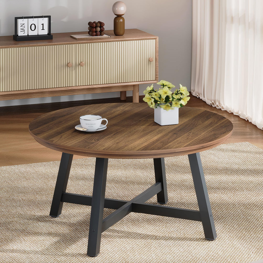 Table basse rectangulaire moderne Garvee 102x52cm en bois robuste marron/noir pour salon et balcon