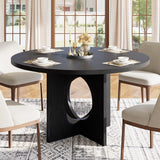Garvee Table à Manger Ronde Ø 120 cm pour 4 à 6 Personnes, Pied Central Robuste, Plateau en MDF, Design Minimaliste, pour Cuisine, Salle à Manger et Petit Espace, Noir - Noir