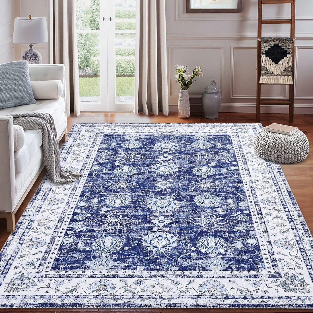 Tapis persan vintage Garvee 200 x 290 cm bleu marine