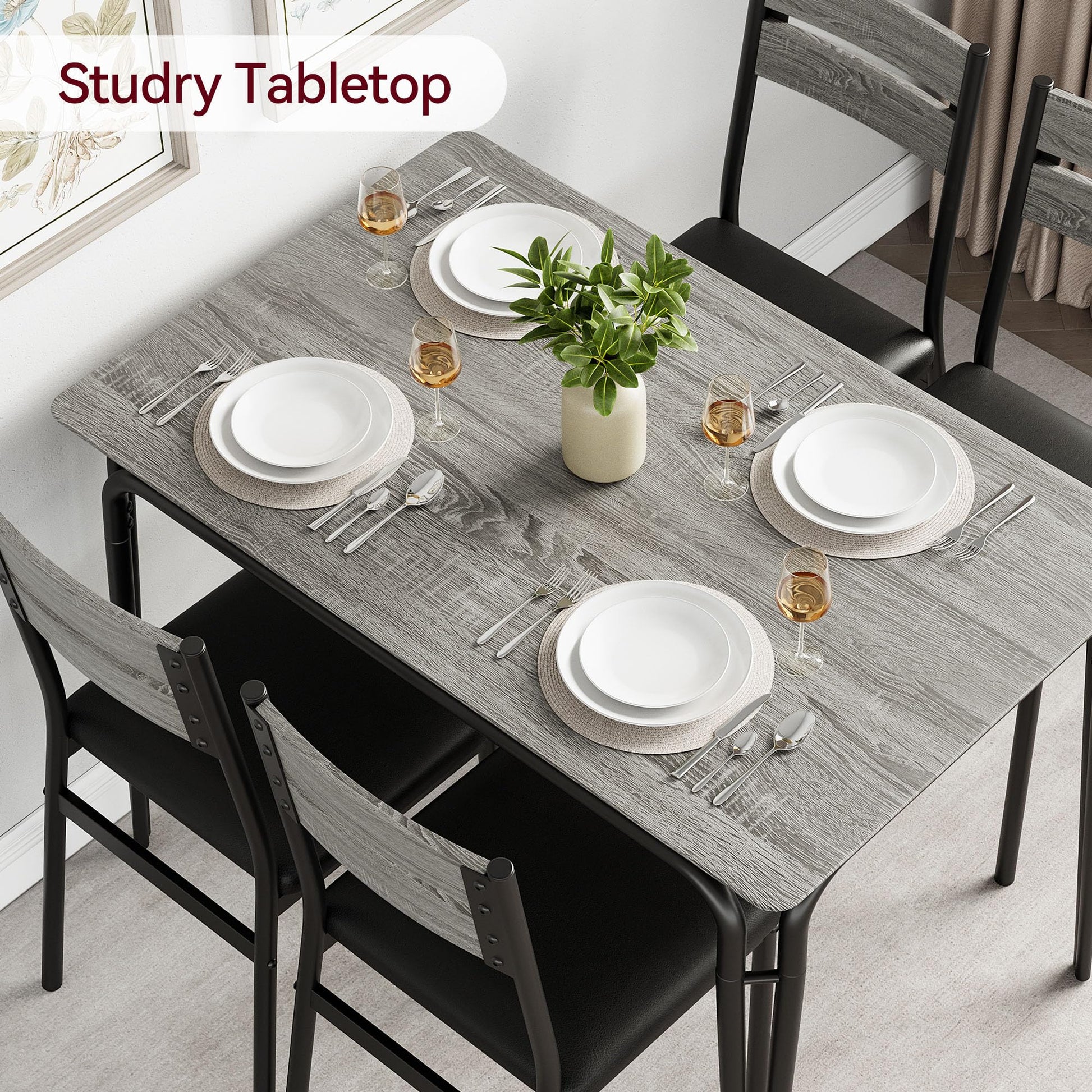 Garvee table de salle à manger pour 2 personnes avec chaises rembourrées, en MDF, structure en métal, gain de place, idéale pour les petits appartements, carrée, grise