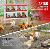 Garvee pondoir pour poules à 8 compartiments avec support métallique, acier galvanisé de 0,7 mm, système de collecte des œufs par roulement, perchoir et couvercle sécurisé, résistant aux intempéries, idéal pour poulaillers et fermes, rouge