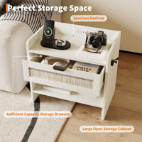 Table de chevet Garvee en rotin avec station de charge USB-C, 1 tiroir, rangement ouvert pour chambre et bureau, 60 x 39 x 56 cm, bois, robuste, polyvalente