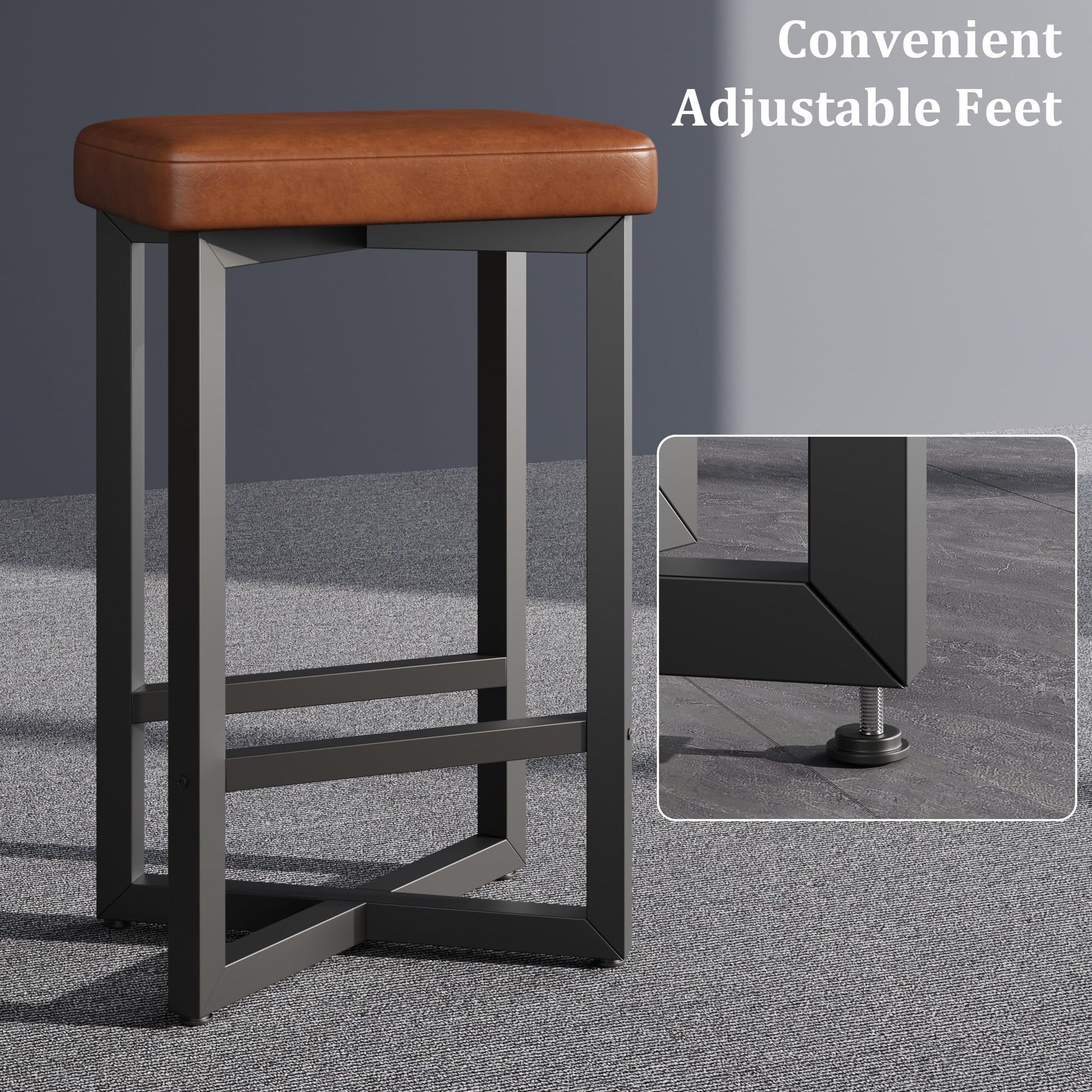 Ensemble de 4 tabourets de bar Garvee, 62,5 cm, revêtement en similicuir, structure en métal, style moderne, sans dossier, idéal pour îlot de cuisine ou salle à manger, noir